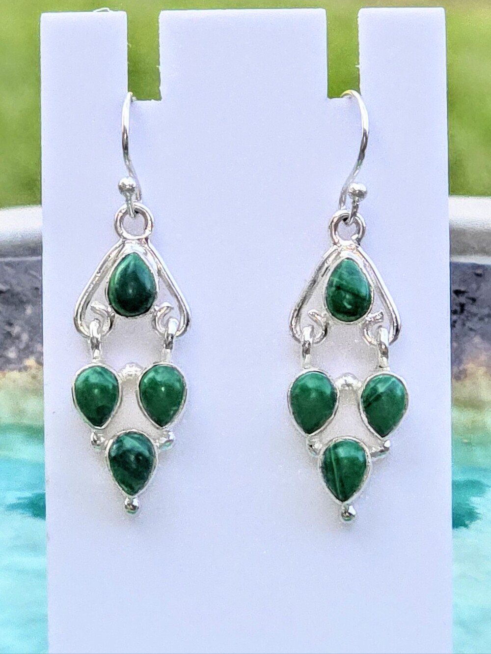 Malachite Gemstone Earrings In 925 Sterling Silver (1.95")